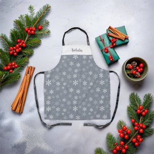 Vintage Grey elegant Snowflakes Personalized Apron