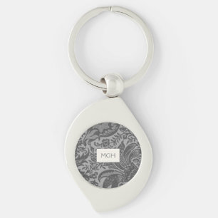 Vintage Grey Floral Botanical Monogram Keychain