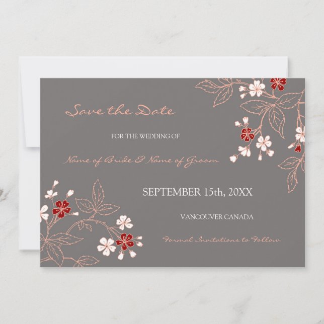 Vintage Grey Floral Wedding Save the Date (Front)