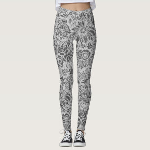 Vintage grey flowers floral pattern leggings