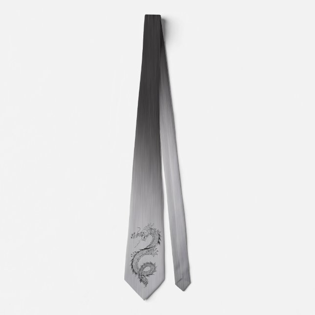 Vintage Grey Japanese Dragon Tie (Front)