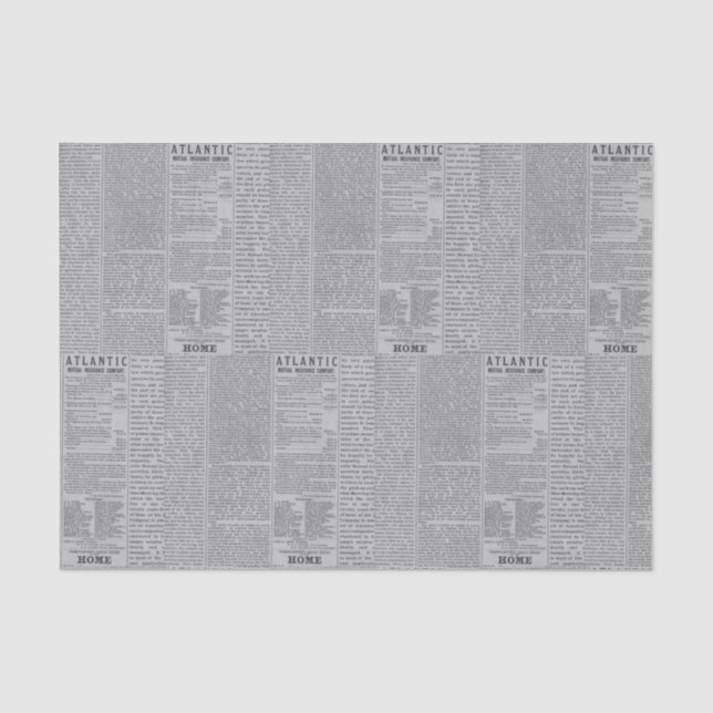 Vintage Grey Newspaper Tissue Paper (Front)