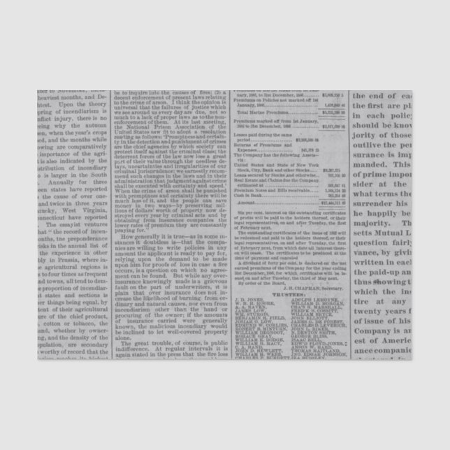 Vintage Grey Newspaper  Tissue Paper (Front)