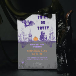 Vintage Grey Orange Purple Halloween Invitation