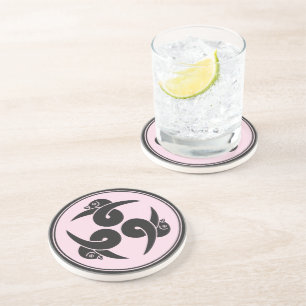 Vintage Grey Pink Three Geese Japan Mon Oriental Coaster