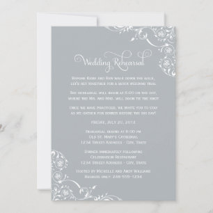 Vintage Grey Scrolls Wedding Rehearsal and Dinner Invitation