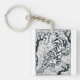 Vintage Grey Tiger In The Jungle Art Keychain