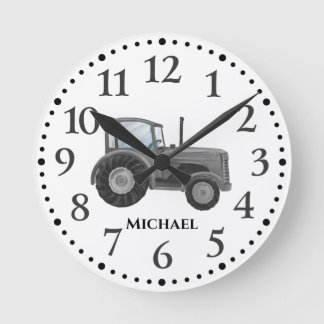 Vintage Grey Watercolor Tractor Wall Clock