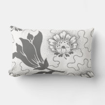 Vintage Grey White Farmhouse Style Floral Lumbar