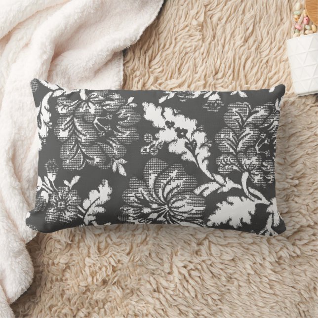  Vintage Grey White Floral Pattern Lumbar Pillow (Blanket)