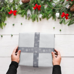 Vintage Grey Winter Christmas Snowflakes Satin Ribbon