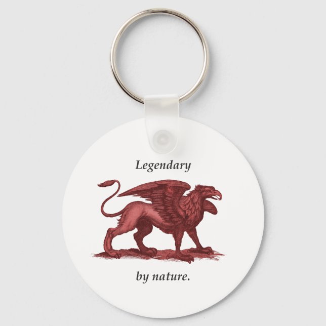 Vintage griffin illustration, legendary by nature keychain (Front)
