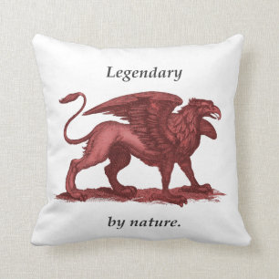 Vintage griffin illustration, legendary by nature throw pillow