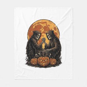 Vintage Grim Reapers Halloween Pumpkin Vector Desi Fleece Blanket