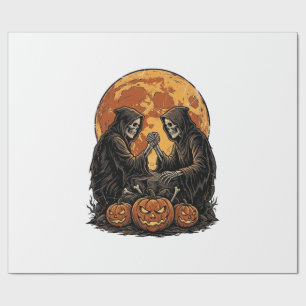Vintage Grim Reapers Halloween Pumpkin Vector Desi Wrapping Paper