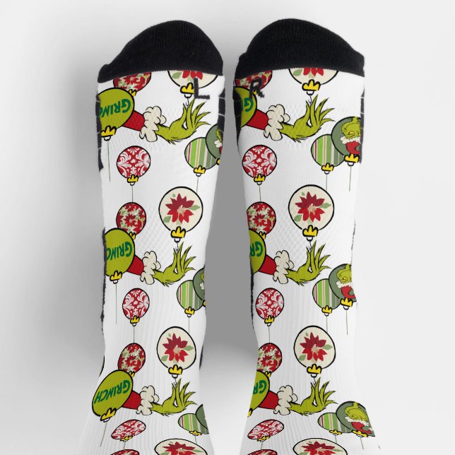 Vintage Grinch Ornament Pattern Socks (Top)