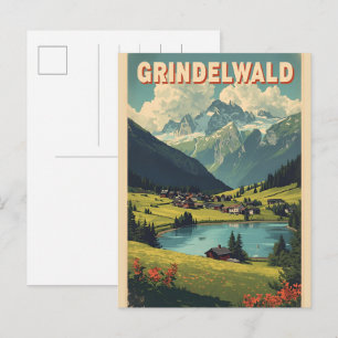 Vintage Grindelwald Village Switzerland natur gift Postcard