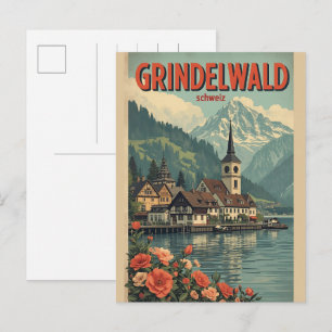 Vintage Grindelwald Village Switzerland natur gift Postcard