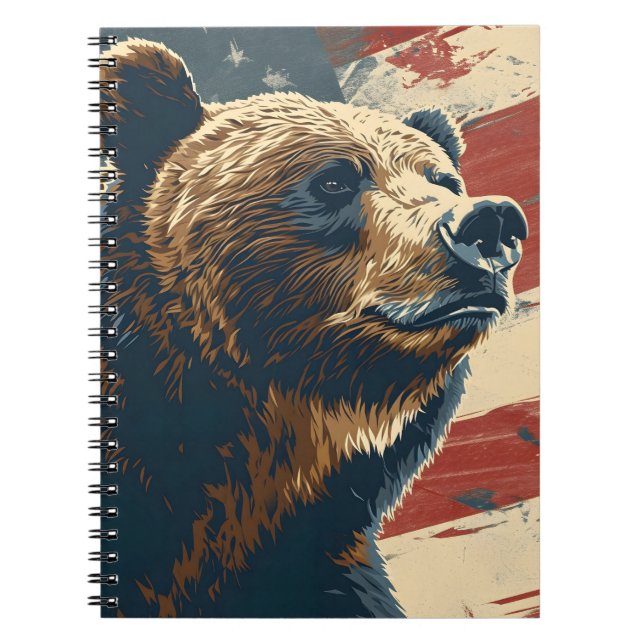 Vintage Grizzly American Flag Notebook (Front)