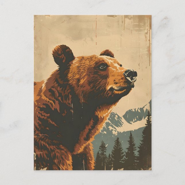 Vintage Grizzly Illustration Postcard (Front)