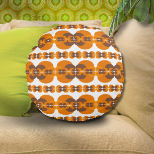 Vintage Groove Retro 60s Orange II. Round Pillow