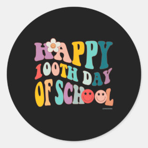 Vintage Groovy 100 Days Of School For Teacher Stud Classic Round Sticker