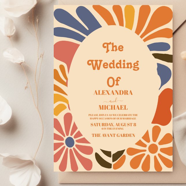 Vintage Groovy Boho Beachy Fun Vibes Wedding Invitation (Creator Uploaded)