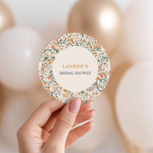 Vintage Groovy Boho Floral Bridal Shower Classic Round Sticker