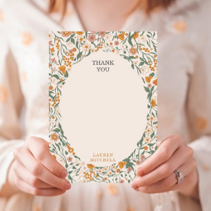 Vintage Groovy Boho Floral Bridal Shower Thank You Card