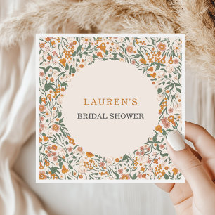 Vintage Groovy Boho Wildflowers Bridal Shower Napkin