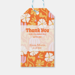 Vintage Groovy Flower Orange Birthday Thank You Gift Tags