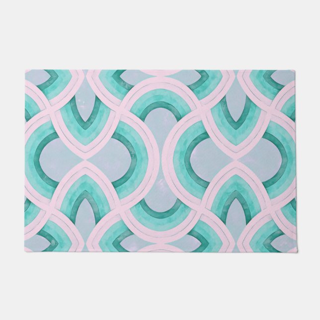 Vintage Groovy Rainbow Pattern In Aqua Doormat (Front)