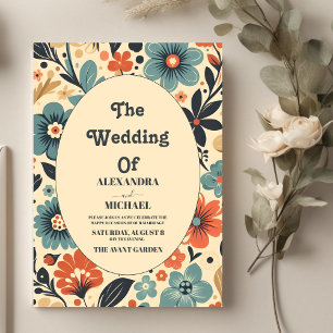 Vintage Groovy Retro Floral Wedding  Invitation