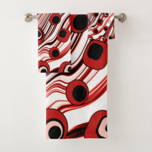 Vintage Groovy Retro Pattern with Wavy Cute Art   Bath Towel Set