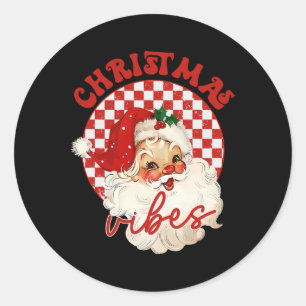 Vintage Groovy Santa Claus Christmas Vibes Kids Gi Classic Round Sticker
