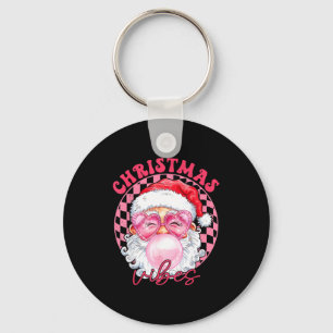 Vintage Groovy Santa Claus Christmas Vibes Womens Keychain