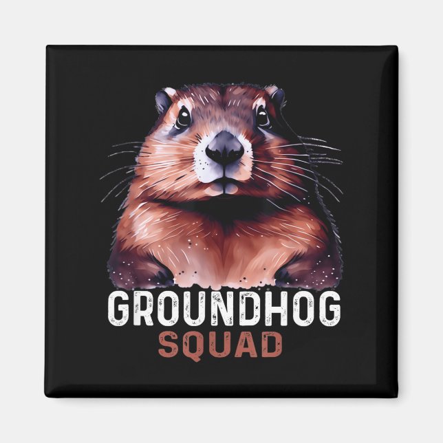 Vintage Groundhog Squad Funny Lovers Groundhog Hap Magnet (Front)