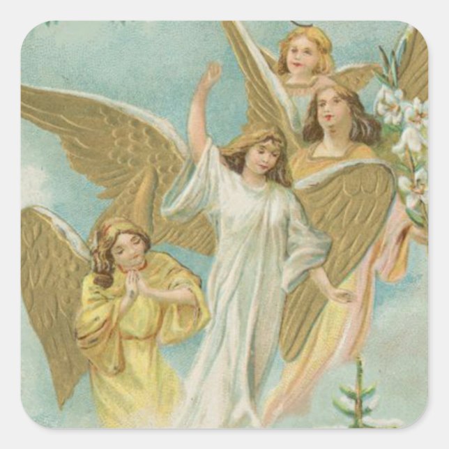 Vintage Group of Christmas Angels Square Sticker (Front)