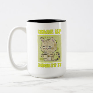 Vintage Grumpy Cat Illustration Wake Up Regret It Two-Tone Coffee Mug