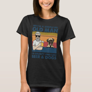 Vintage Grumpy Old Man Like Beer And Dogs Pug Gran T-Shirt