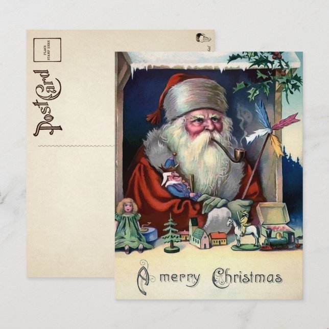 Vintage Grumpy Santa Christmas Postcard (Front/Back)