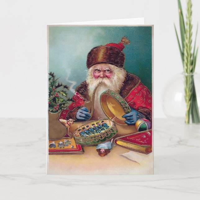 Vintage Grumpy Smoking Santa Holiday Card (Front)
