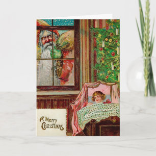 Vintage Grumpy Window Santa Holiday Card