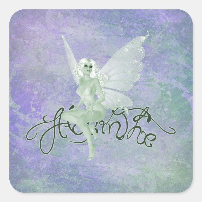 Vintage Grunge Absinthe Green Fairy Square Sticker (Front)