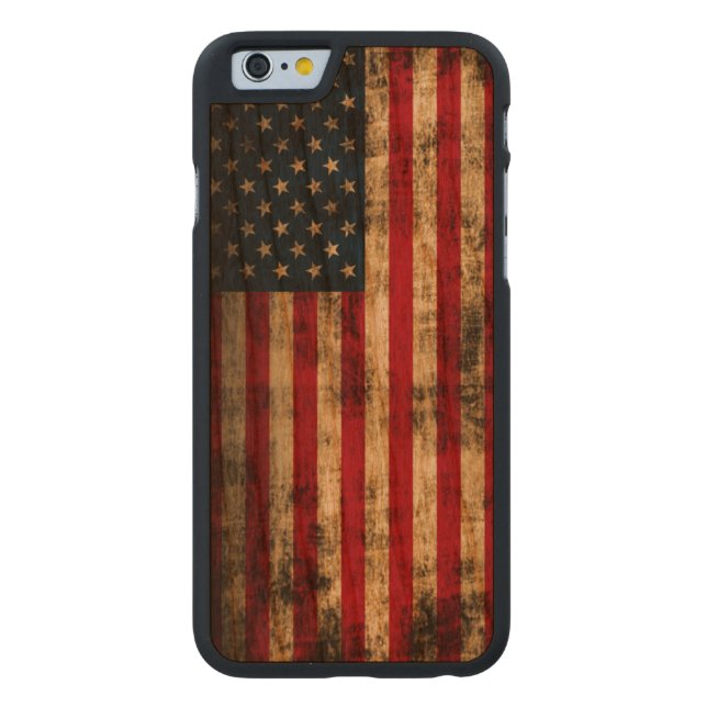Vintage Grunge American Flag Carved Wood iPhone Case (Back)
