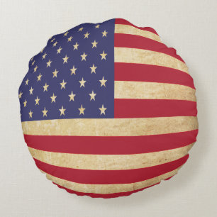 Vintage Grunge American Flag globe-shaped Round Pillow