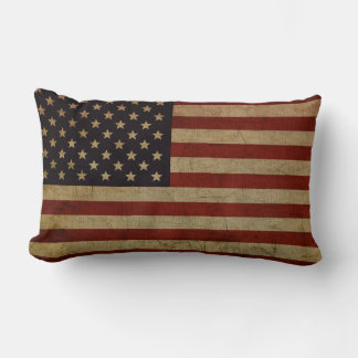 Vintage Grunge American Flag Lumbar Pillow