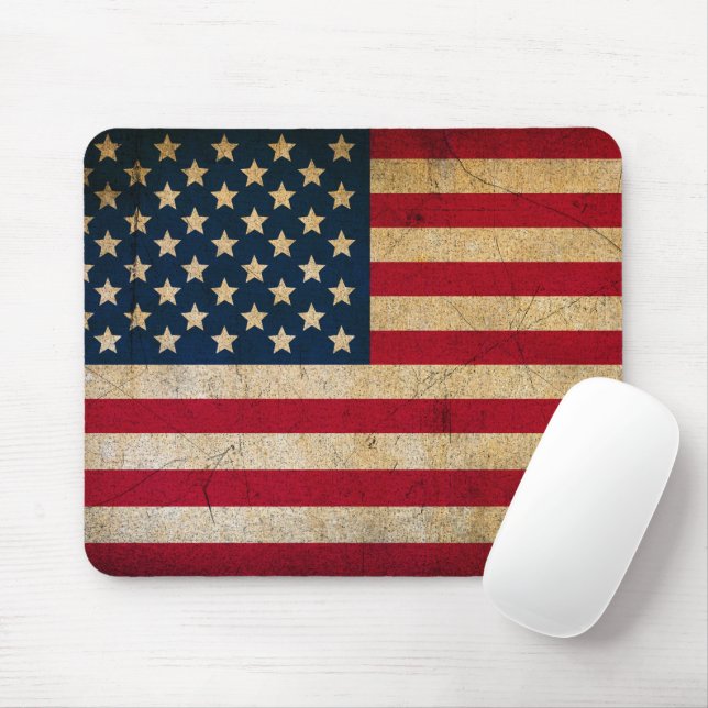Vintage Grunge American Flag Mousepad (With Mouse)