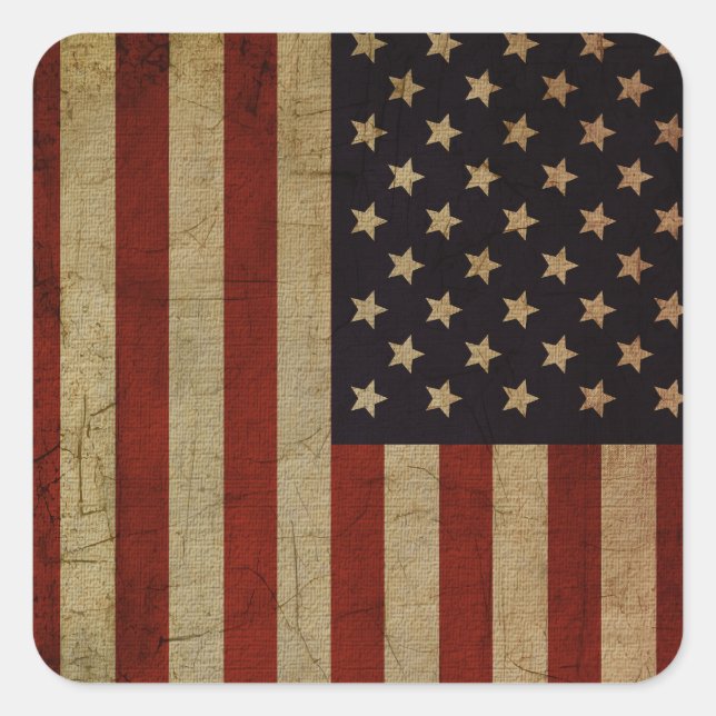 Vintage Grunge American Flag Square Sticker (Front)