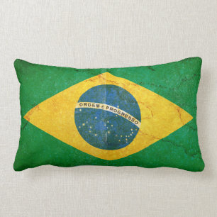 Vintage Grunge Brazil Flag Lumbar Pillow